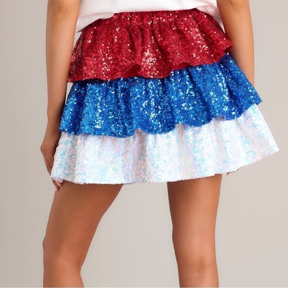 NWT RED DRESS FEEL THE FIREWORKS RED MULTI SEQUIN TIERED SKIRT - Picture 3 of 4